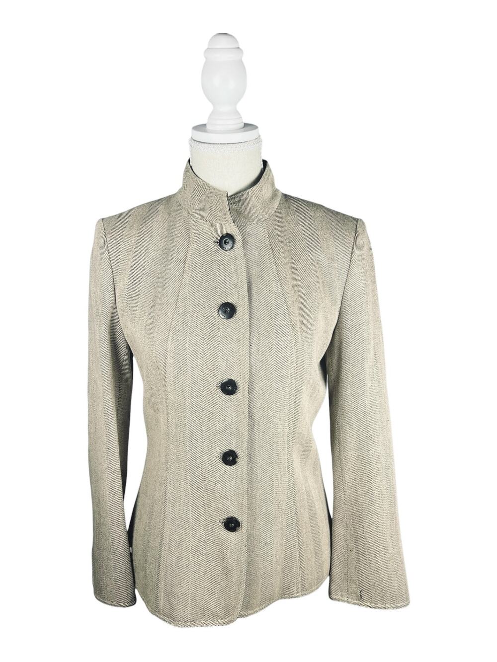 Archive Y2K Calvin Klein Herringbone Mandarin Collar Wool Blend Blazer Size 4
